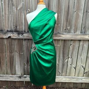David Meister Vibrant Green One-Shoulder Dress